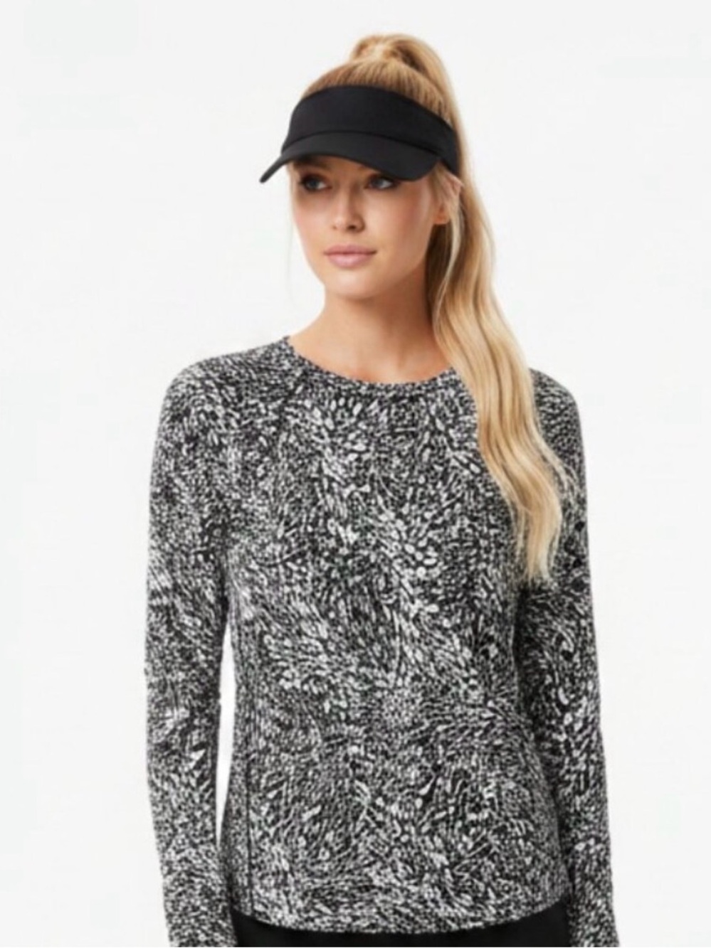 Athleta Black & White Long-Sleeve Top